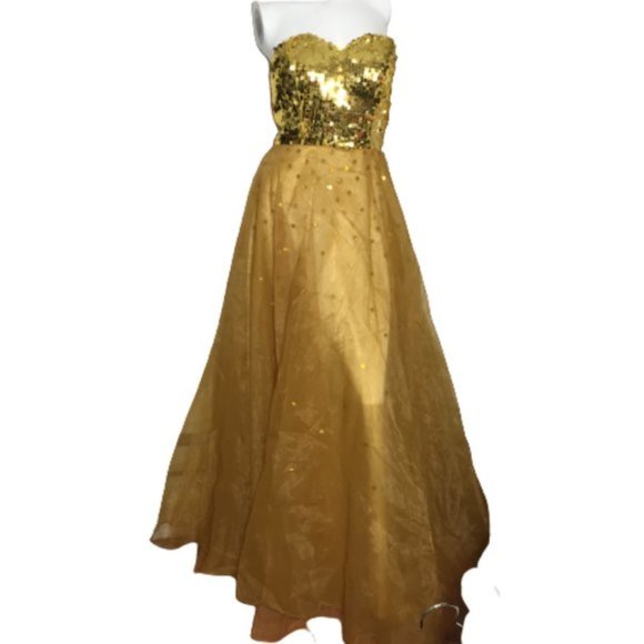 Gold Sequins Strapless Gown - Picture 13 of 14